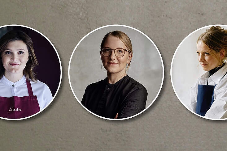 Vier der sechs Nominierten in der Kategorie „Köchin des Jahres“ der CHEF:IN Awards 2026 (v. l.): Rosina Ostler, Julia A. Leitner, Alina Meissner-Bebrout und Sarah Hallmann. Foto: CHEF:IN / Marie Staggat