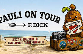 Die gehäkelte Kartoffel „Positive Pauli“ mit Herz in der Hand steht im Mittelpunkt der Sommeraktion von Friedr. Dick.