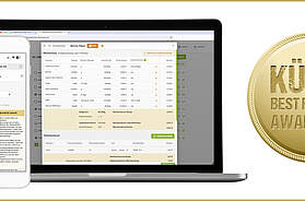 Kategorie Digitale Küchen- und Managementsysteme: Gold für Rezeptrechner Pro Business Paket L von Rezeptrechner SaaS. 