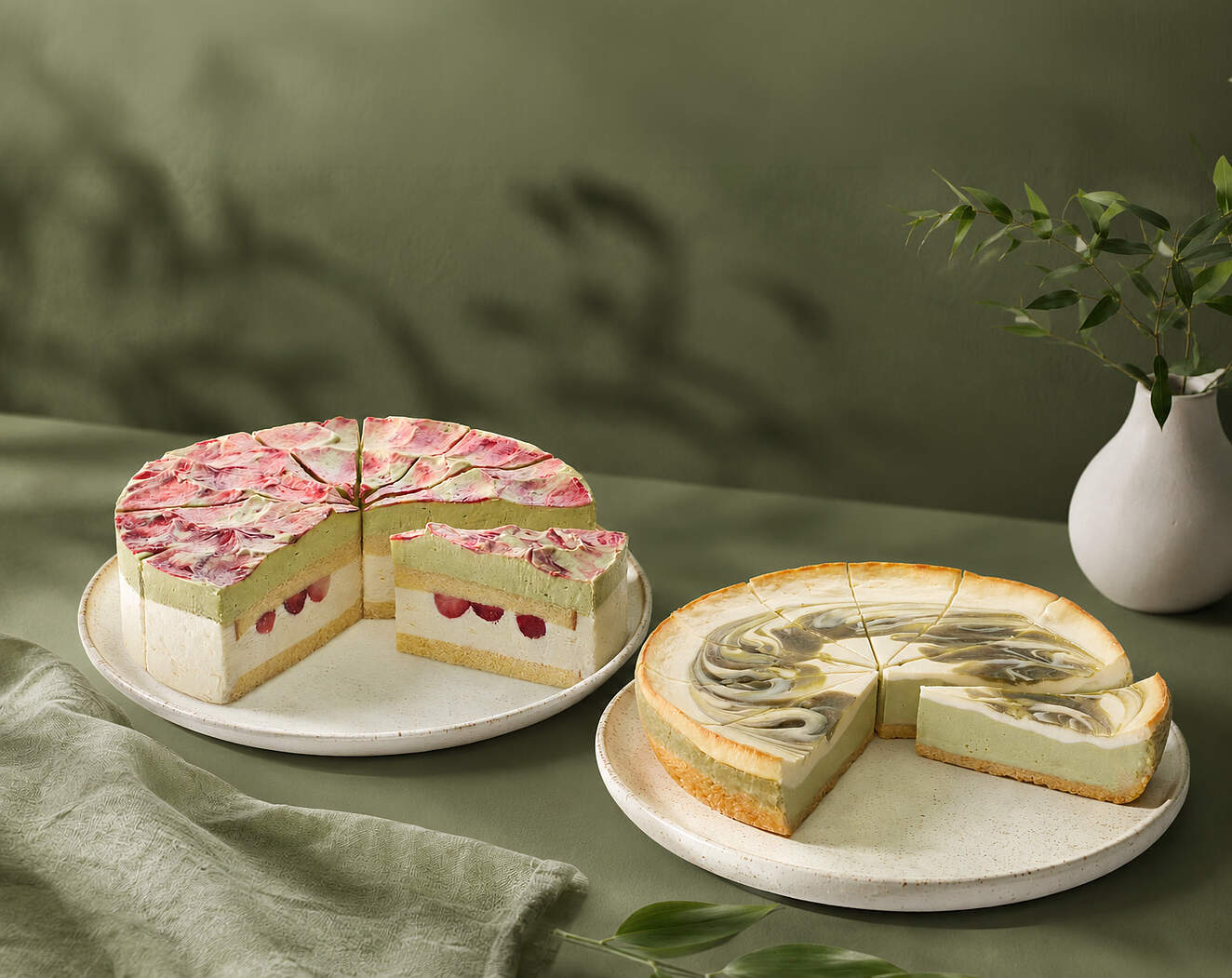 MATCHA CAKES: Erdbeer-Matcha-Torte und Matcha-Cheesecake von PFALZGRAF