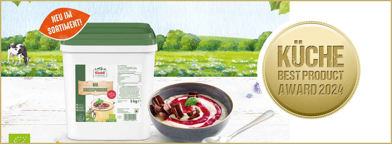 Kategorie Molkereiprodukte: Gold für Bio-Grießpudding von frischli. 