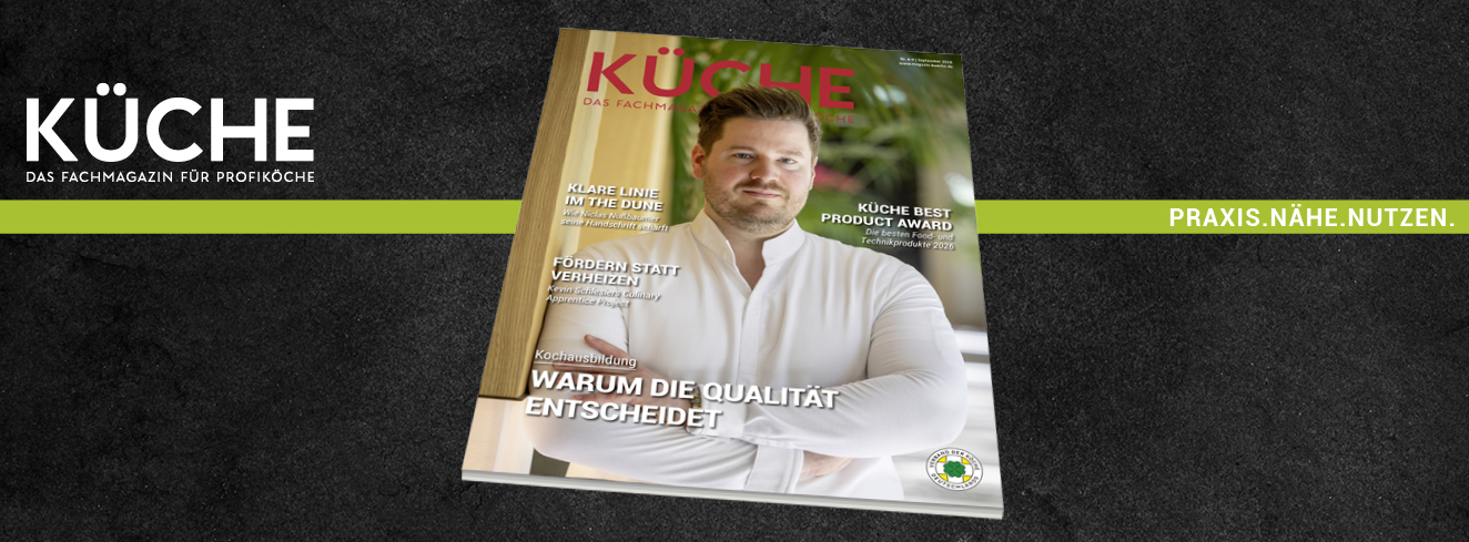 Auf dem Titelcover der KÜCHE Ausgabe 8-9/26: Niclas Nußbaumer , Foto: KÜCHE /Ingo Hilger